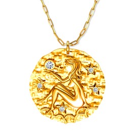 LILLY MARIE Women's Silver Chain Gold-Plated 925 Sterling Silver Gold-Plated Pendant Zodiac Sign Aquarius Lucky Charm Length Adjustable Eco Packaging Gift Girlfriend
