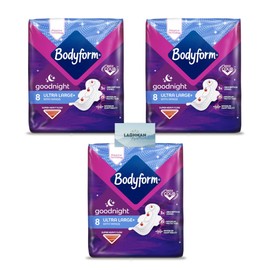 /LAGHMAN Bodyform Cour-V Ultra Night Sanitary Towels Wings 10597, 8'S (Pack of 3)