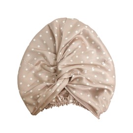 Jasmine Silk Pure Mulberry Silk Turban Head/Hair Wrap Hat Sleep Cap Bonnet (Nude and White Spots)