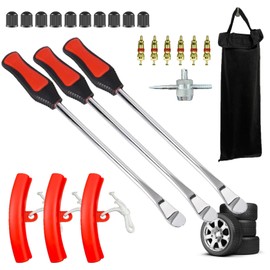 14.5'' Tire Spoons for Motorcycle Dirt Bike Lawn Tractor Bicycle,24pc Tire Changing Tool Set with 3 Tire Spoons,3 Rim Protectors,6 Valve Cores,10 Valve caps, 1 Portable Bag and 4-Way Valve Tool