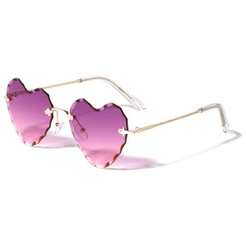 GLO - Rimless Diamond Edge Cut Lens Heart Shape Sunglasses (Purple Pink)