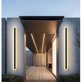 LS-PRO (12 inch/ 9w Outdoor Long Strip Modern LED Wall Lighting Fixture Lamps, Elegant Frosted White Acrylic, Black Aluminum Body IP65 Waterproof Anti Rust. (Warm White 3000K). 1 Year Warranty