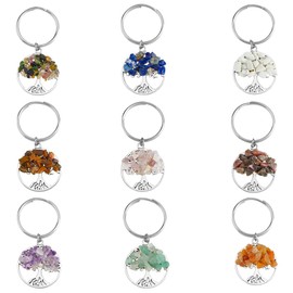 SUPERFINDINGS 36Pcs 9 Styles Tree of Life Keychain Natural Crystal Stones Handmade DIY Keychain Charm Pendant Gemstones Key Chain Charm for Handmade DIY Bag Charms Keyring