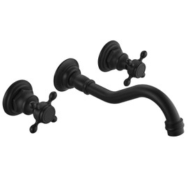 Airuida Wall Mount Bathroom Faucet Widespread Wall Mounted Bathroom Sink Faucet 360 Swivel Spout 2 Cross Knobs 3 Holes Lavatory Basin Sink Mixing Faucet with Brass Rough in Valve Matte Black