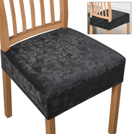 SearchI Waterproof PU Seat Covers for Dining Chairs Set of 4, Washable Stretch Dining Chair Seat Covers, Dining Room Chair Covers Protector (Rear-Covered, Printed PU Black)