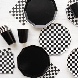 Bonjour Fete Black And White Checker Large Paper Napkins | Premium Party Table Decor, Birthday, Skateboard, Race Car| Happy Birthday Decorations, Lunch Napkins, 3-ply Paper, Pack of 20, 6.5" Folded