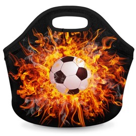 Sport Fire Football Neoprene Lunch Bags Small Insulated Lunch Box for Girls Boy Lightweight Soft Lunch Tote Handbag for Women Men School Work Office Mini Cooler Thermal Meal Prep Bags