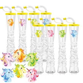 Sweet World USA Ice Party Yard Cup Novelty Cup - 17 oz. (Box of 54) - clear cups with Lids (Yellow with Unicorn)