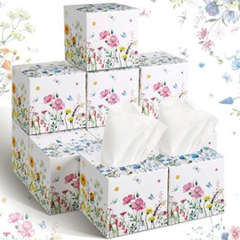 Bencailor 12 Pack Flower Facial Tissues Cube Boxes Floral Square Tissue Box 600 Sheets 3-ply Face Tissues Case Soft Wildflower Tissue Paper Bulk for Car Pocket Bedroom Travel Kitchen