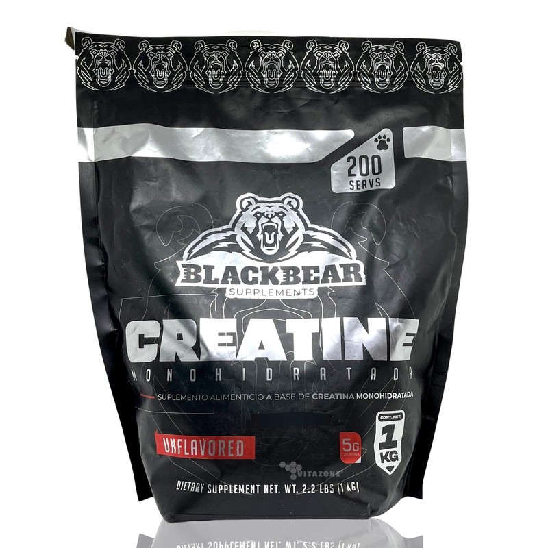 Creatina Monohidratada 1 kg BlackBear 200 servicios Bolsa