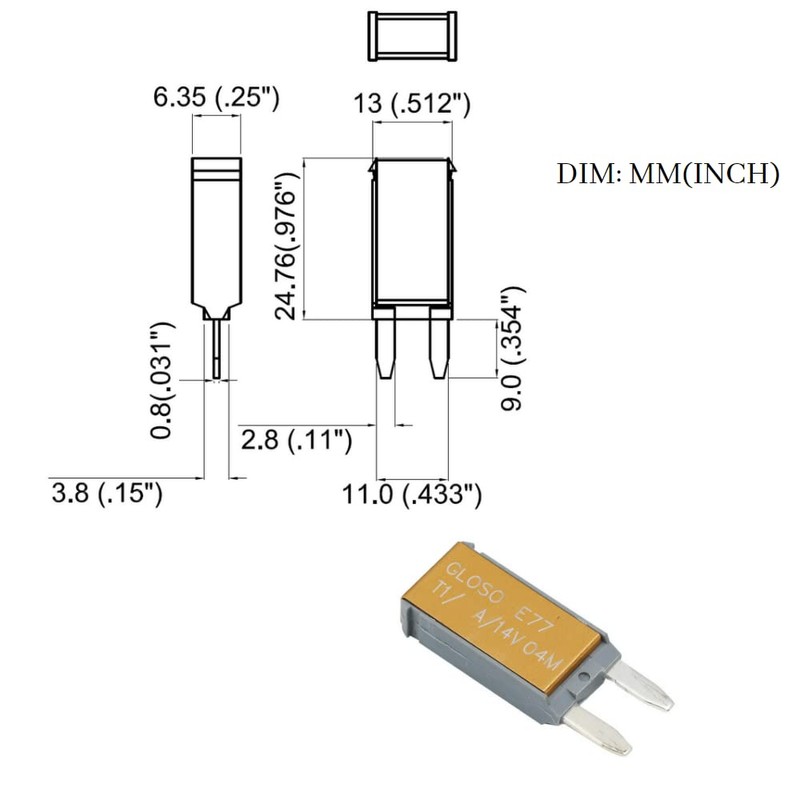 GLOSO E77 Auto (T1) Mini interruptor de circuito ATM (20A)