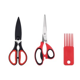 MyHomeBasics Herb Scissors & Kitchen Scissor Set - Multipurpose Stainless Steel 5 blades Herb Shears, Heavy Duty Meat, Poultry, Food Cooking Scissors, Dishwasher Safe - 2 Pack (Red and Black)