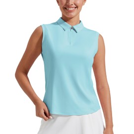 Pioneer Camp Women's Golf Shirts Tank Tops UPF 50+ Quick Dry Zip Up Workout Shirts Tennis Pickleball,Aqua Blue,M