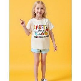 Canis First Day of Kindergarten T-Shirt for Boys Girls Watch Out Kindergarten Here I Come Shirt Kids Back to School Tee(Beige First Day,3-4T)