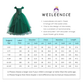 Weileenice Girls Lace Bridesmaid Dress Dark Green Embroidery Cold Shoulder Wedding Formal Holiday Kids Birthday Prom Tulle Ball Gown Beads Sequin Vintage Girls Pageant Christmas Party Maxi Dresses 7 8