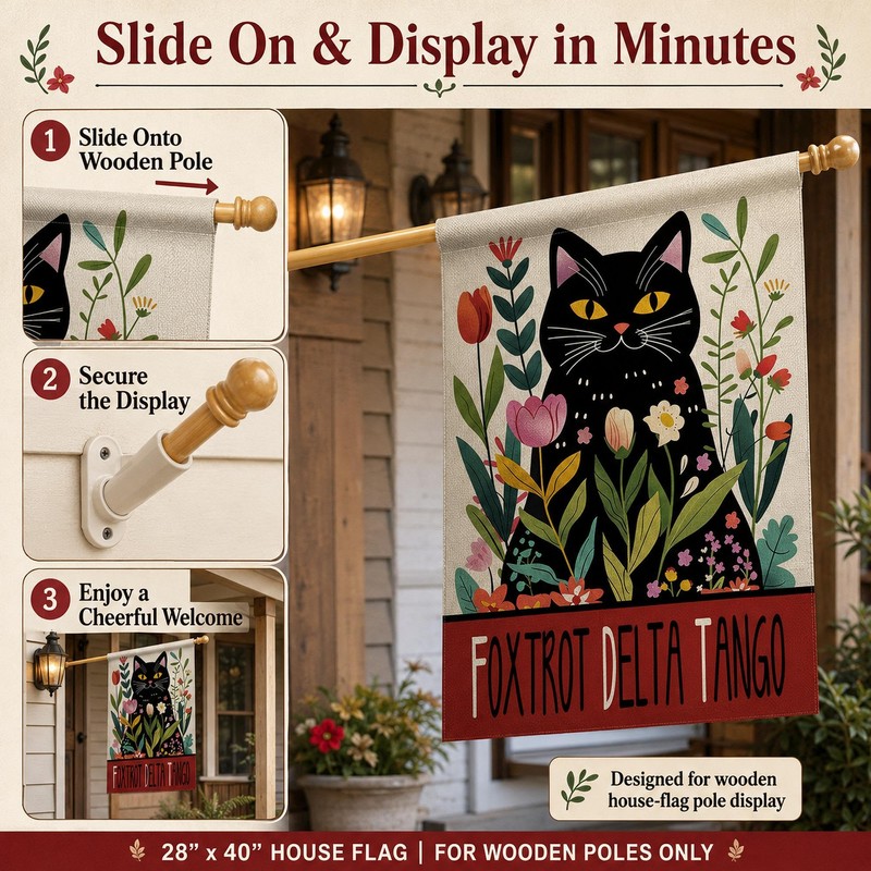 Black Cat Garden Flag 28x40 Inch Funny Spring Floral House