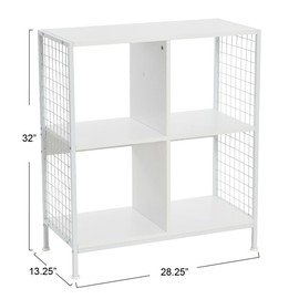 Household Essentials Trellis Open Storage Bookshelf with 4 Cube Compartments Scandinavian White and White Metal