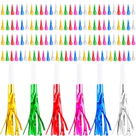 120 Pcs Glitter Bomb Noise Maker Gold Metallic Fringed Squawker Blowouts Silver Musical Blower Whistle for Birthday New Years Party Supplies Sporting Events Graduation (Multicolor Set 1)