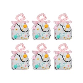 Liobelon 6 Pieces Drawstring Gift Bags With Handles 5.7 X 6.5 Inches Wedding Candy Bags Baby Shower Bags Party Goodie Bags Tea Party Favor Bags for Bridal Shower Birthday Party Supplies (Pink)