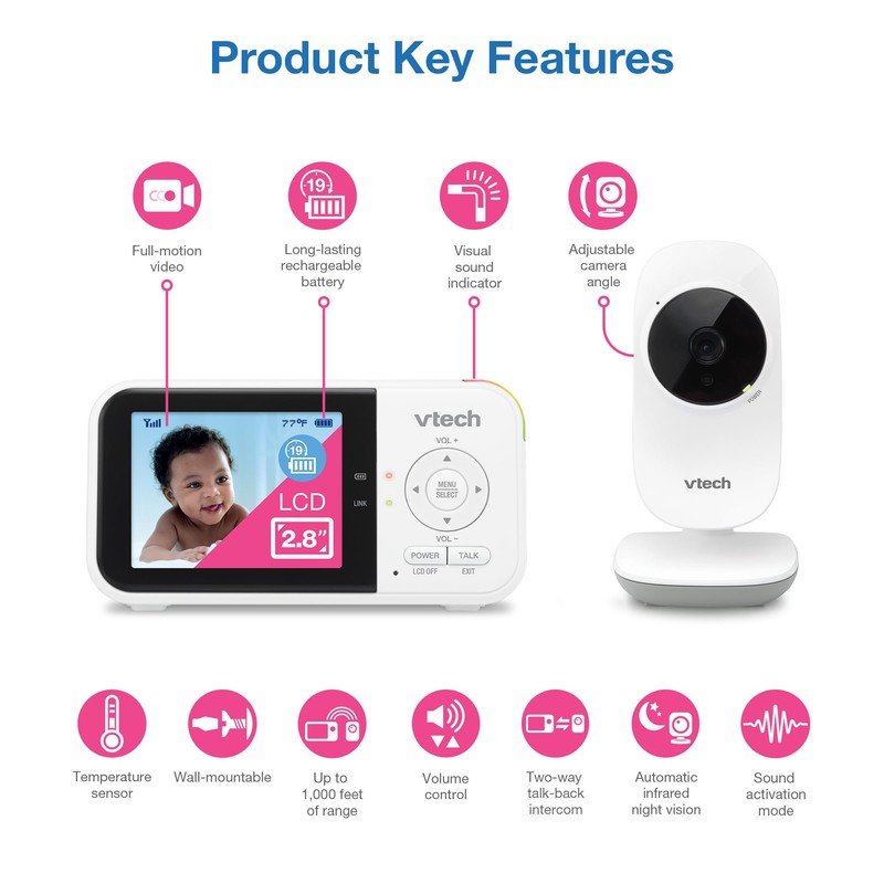 VTech VM819 Baby Monitor with Camera and Audio, 2.8” Screen