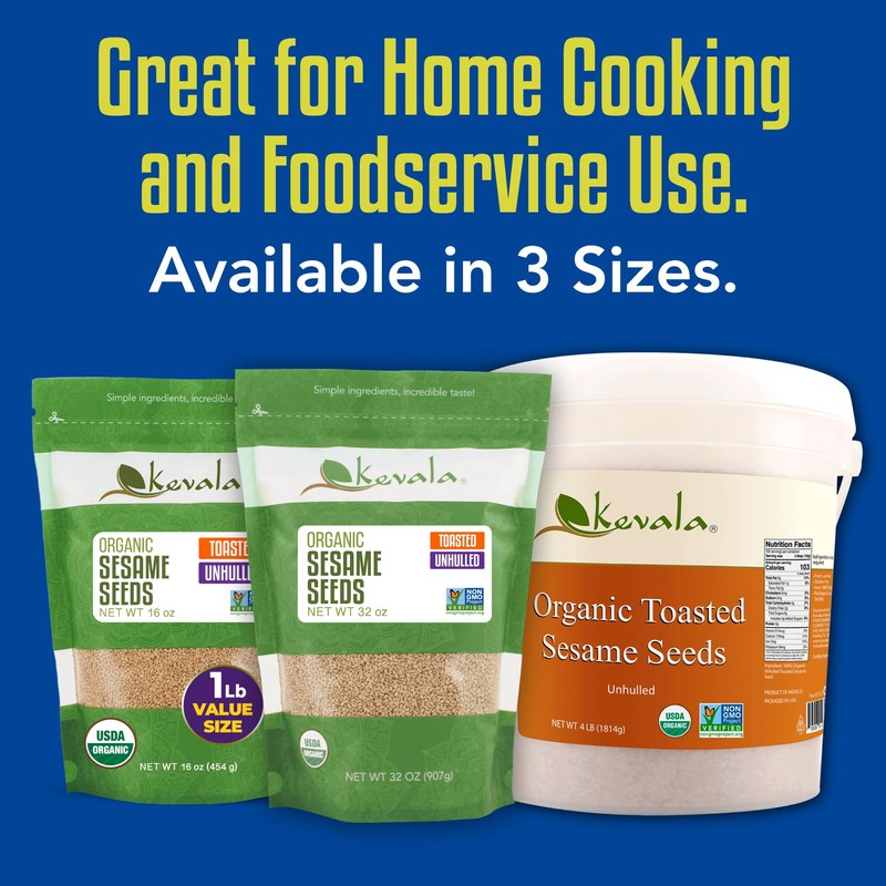 Kevala Organic Toasted Sesame Seeds (Unhulled) - Nutritious Snack for