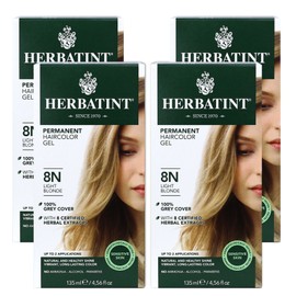 Herbatint Permanent Haircolor Gel, 8N Light Blonde, Alcohol Free, Vegan, 100% Grey Coverage - 4.56 oz (4 Pack)