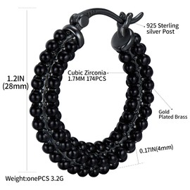 925 Sterling Silver Post Hoop Earrings for Women Black Pearl Chunky Black Hoop Earrings Christmas Birthday Party weinuo Jewelry