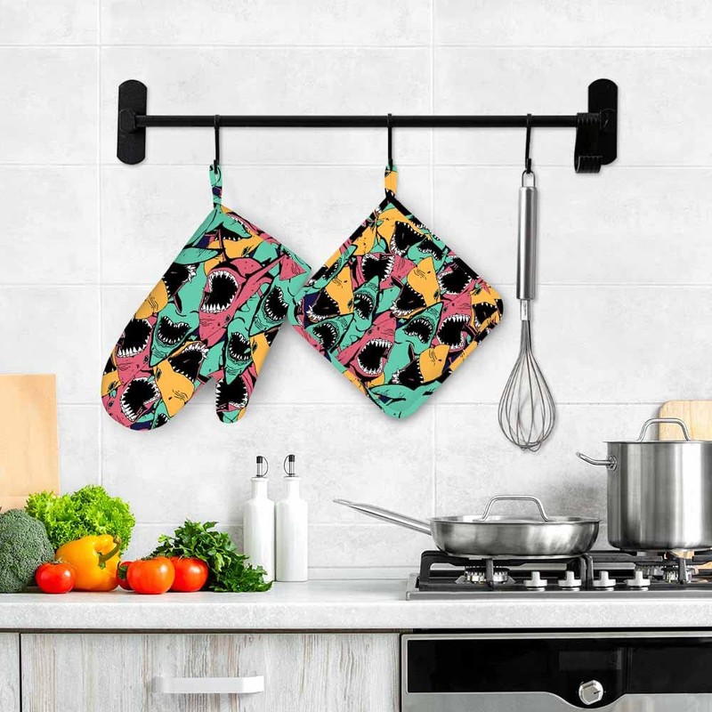 Mxocom Shark Oven Mitts and Pot Holders Sets Sea Ocean