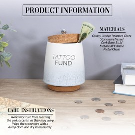 Pavilion - Tattoo Fund 6.5-inch Unique Ceramic Piggy Bank Savings Bank Money Jar with Cork Base and Cork Lid, Ombre Gray
