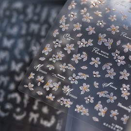 Flower Nail Art Stickers Decals 5D Embossed Floral Nail Stickers Pink Flower Rhinestones Nail Art Decorations Supplies Spring Theme Adhesive Sliders for Women Girls DIY Salons 1 Sheets