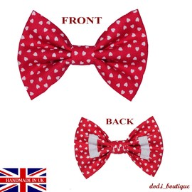 New Dogs Bow Tie Bowtie Valentine's Day Valentine Mini Hearts RED Elastic Band attach COLLAR ACCESSORY Handmade UK (Large)