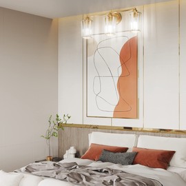 Aipsun Crystal Vanity Lighting Fixtures 3 Light Bathroom Vanity Light Gold Light Fixtures Over Mirror (Exclude Bulb)