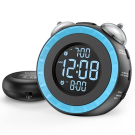 uscce - Reloj despertador doble con agitador de cama, 0-100% atenuador, despertador vibratorio para personas que duermen o con problemas auditivos, fácil de configurar, puerto de carga USB, repetición, respaldo de batería (azul)