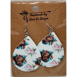 Faux leather earrings, double sided, hypoallergenic (Highland cows)