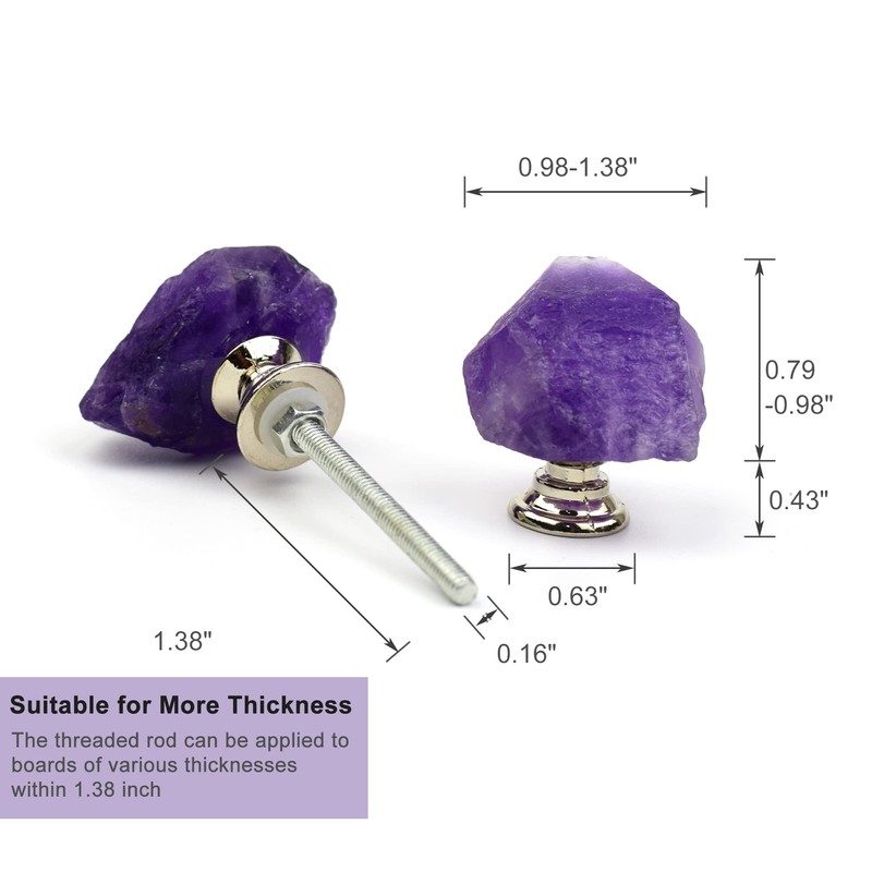 Malimali Natural Amethyst Knobs for Cabinets and Drawers Set of