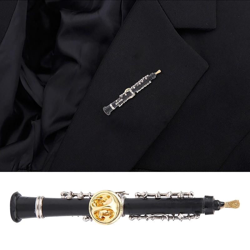 Oboe Shape Design Mini Pin Brooch Musical Instrument Craft Clothing
