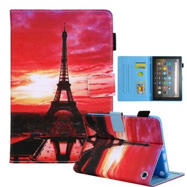 Dteck Case for 2023 Fire Max 11 Tablet 11" (13th Generation), Faux Leather Protective Flip Case with [Adjustable Viewing Stand Angles/Card Holder] Lightweight Folio Slim Cute Case (Sunset Tower)