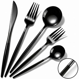 Culterman Modern Black silverware Set,Premium 18/10 Stainless Steel,Heavy duty,Sturdy,Sharp Practical steak knives,Matte Black Handle,Mirror Polished Finish,Kitchen Essential, (black)