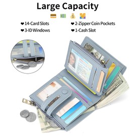 GAEKEAO Small Wallet for Women, Bifold RFID Blocking Credit Card Case Purse with Zipper Pocket