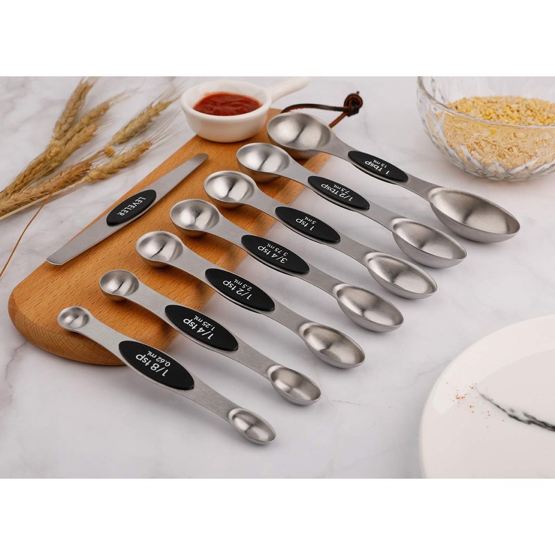 Magnetic Measuring Spoons Stainless Steel Set of 8 Stackable Double