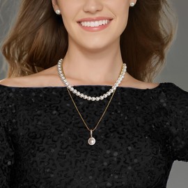 NR Natural Reserve 18k Gold Plated Jewelry Set for Women Layered White Round Simulated Pearl Necklaces and Stud Earrings Dainty Trendy Cubic Zirconia Jewelry Gifts