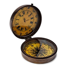 NKlaus Compass with Clock Antique Brass 8 cm Pocket Compass Direction Indicator 11686