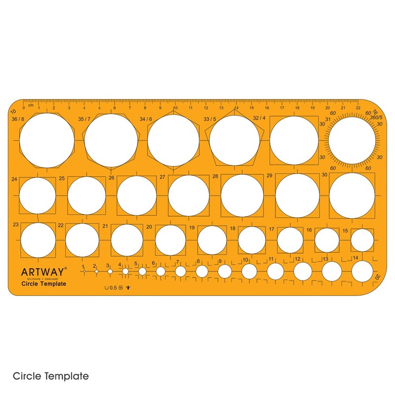 Artway Circle Template - Shatter Proof - 36 Metric Circles