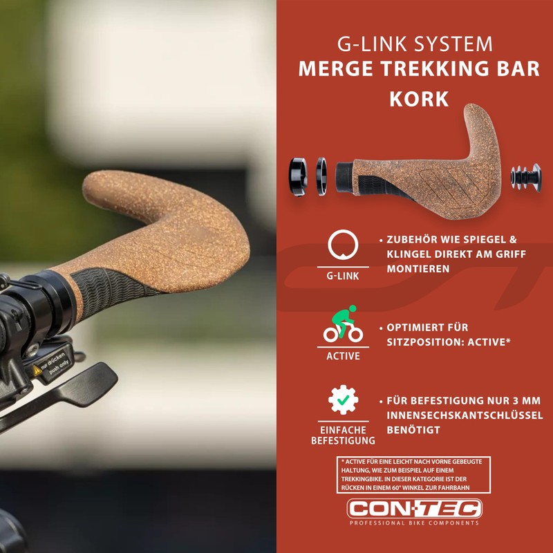 CONTEC Bicycle Grips Merge Trekking Bar Cork, Length 140 mm,