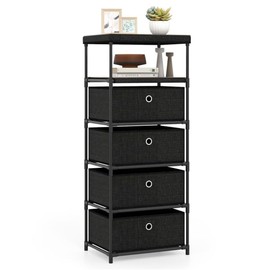 Flulep 4-Drawer Fabric Storage Cabinet - Removable Foldable Drawers, Industrial Wood Top, Metal Frame with Anti-Tipping Kits (Rustic Brown/Black)