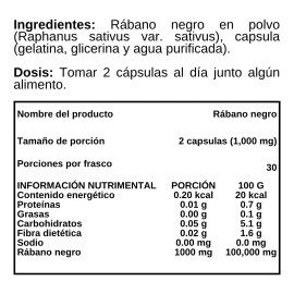Rábano Negro Polvo Cápsulas Suplemento Alimenticio Sabor