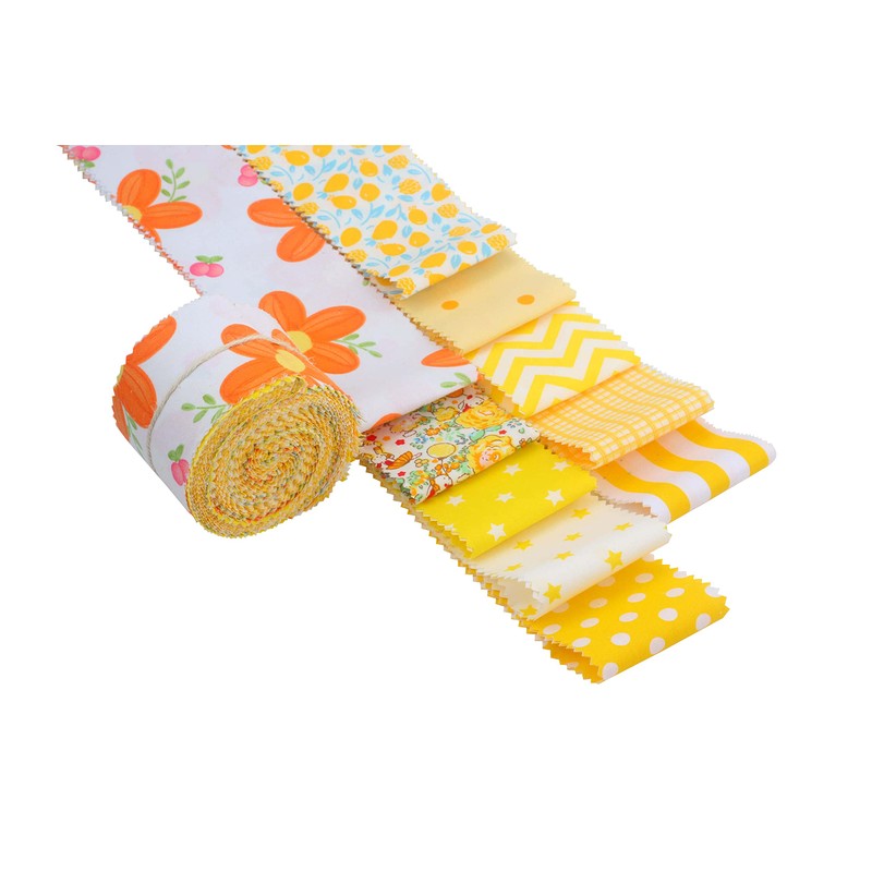 CraftsFabrics 20 x 100% Cotton Pre Cut Yellow Floral Jelly