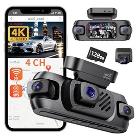 4 Channel Dash Cam 360° View,4K Front Rear Inside Dashcam,Left Right Dash Camera for Cars,Built-in GPS, 5G WiFi,Voice Control,Night Vision, 24/7 Recording Parking Mode Monitor, Free 128G Card