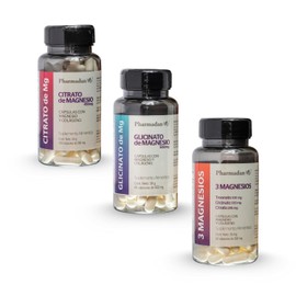 3 Magnesios Blend Premium 60 cápsulas, Citrato de Magnesio Alta Concentración 100 cápsulas, Glicinato de Magnesio Alta Concentración 60 cápsulas PACK 