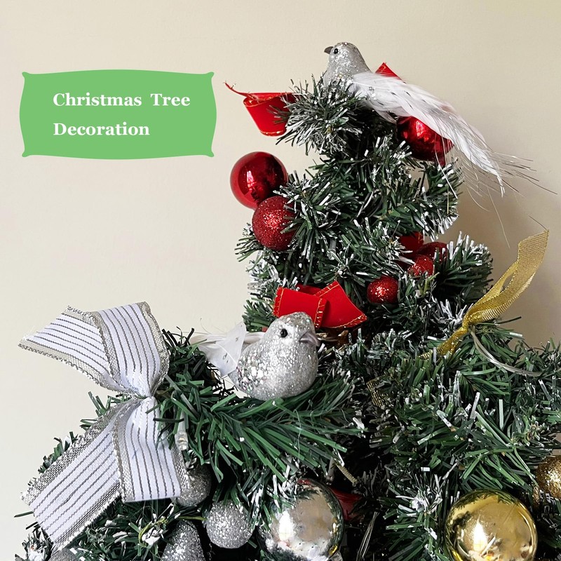 6pcs Silver Glitter Birds Decorations Christmas Tree Clip on Bird